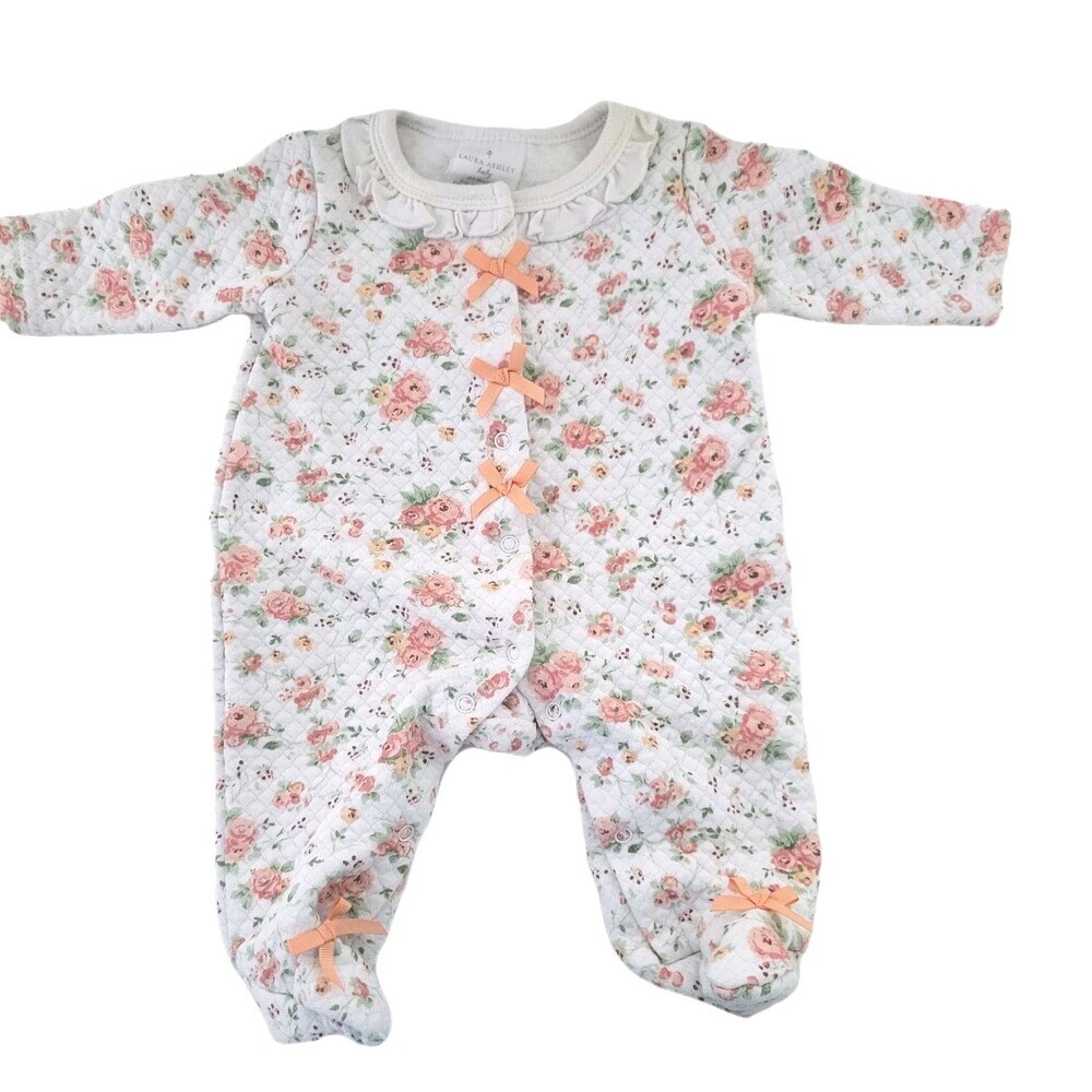 Laura Ashley Baby One Piece Outfit 0-3 Months Girl Quilted Sleeper Floral Bows